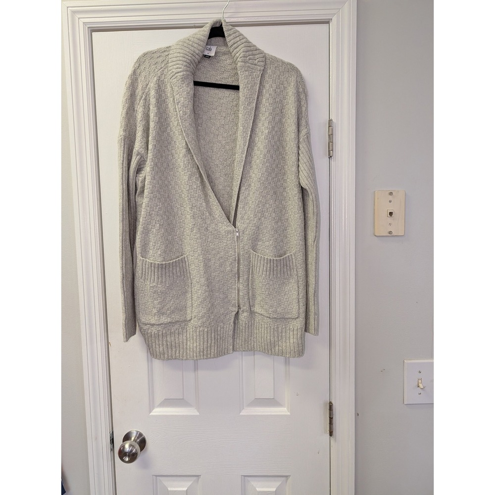 Cabi Womens Gray High-Low Zip Cardigan Sweater Shawl Collar Size M Layer Grandma
